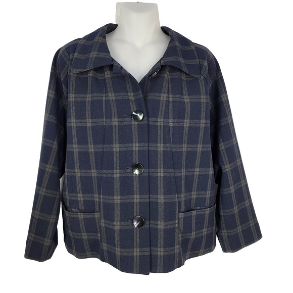 Cabi Jacket Medium Plaid Connery Navy Button Up 3/4 Sleeve Academia Preppy 3551 - Picture 1 of 10